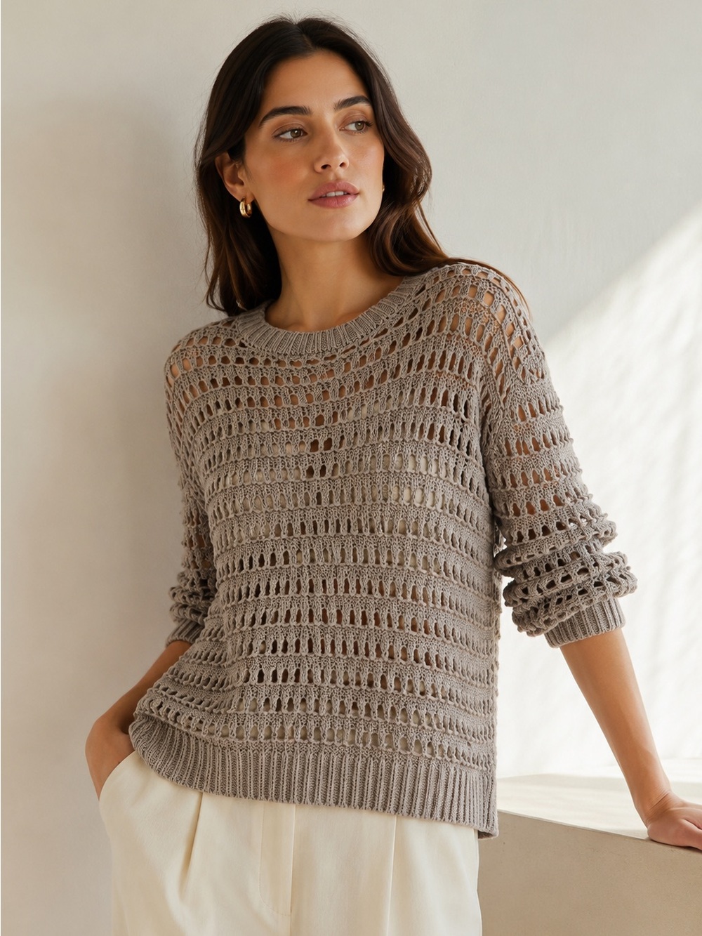 Sablyn Mariela Openwork Crochet Cotton Silk Cashmere Sweater Sz Small